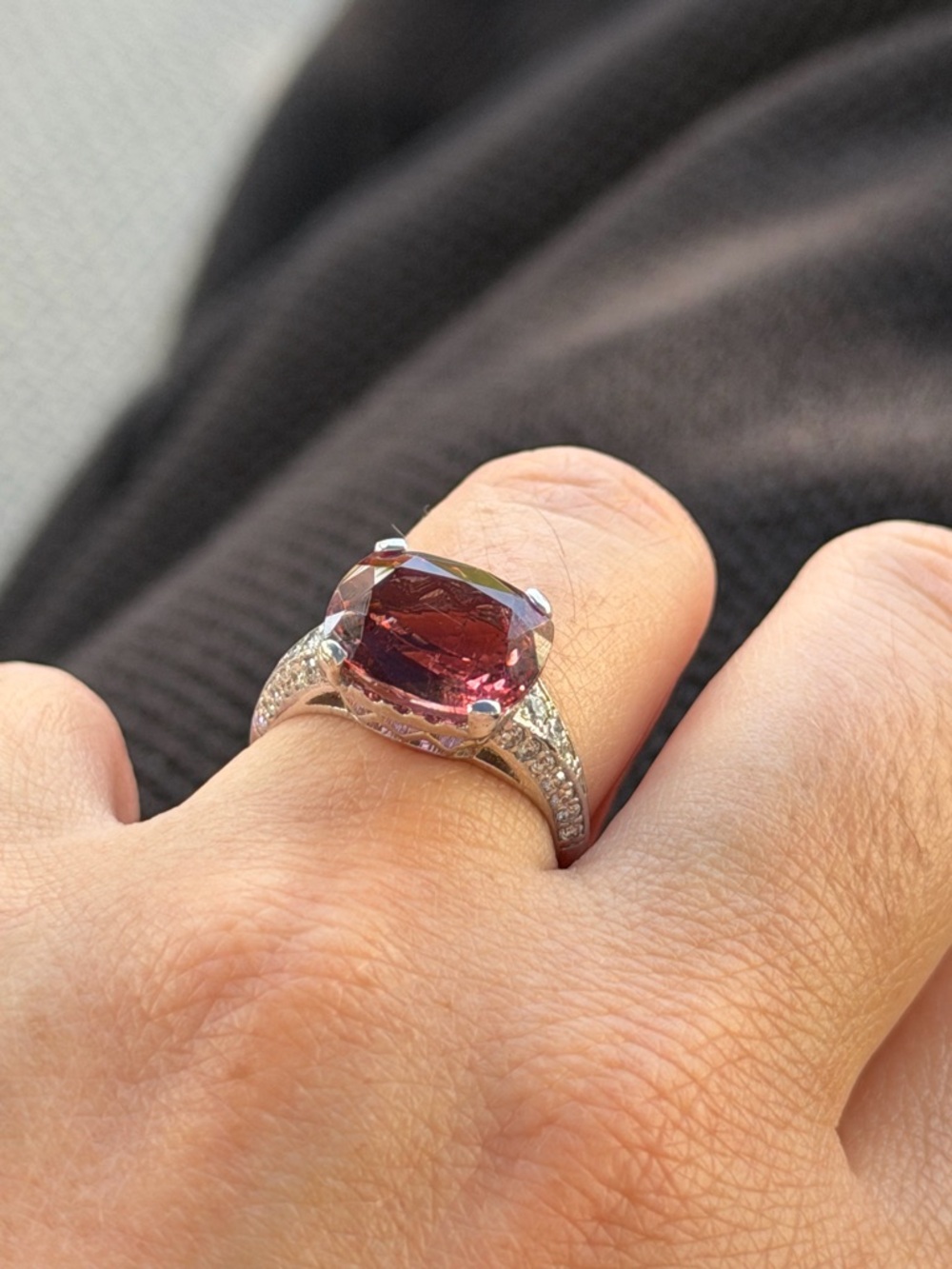 Platinum Tourmaline & Diamond Cocktail Ring - Statement Piece